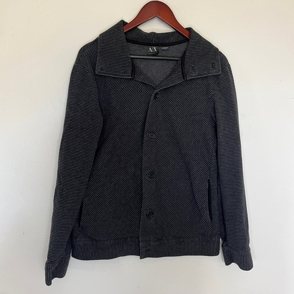 Armani Exchange Grey Striped Button Up Collared Shacket Shirt Jacket - Picture 1 of 6